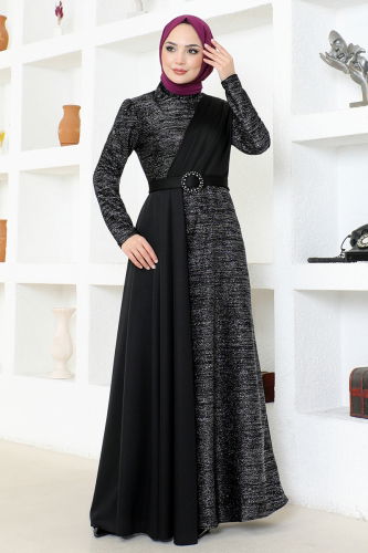 MRV A.S.M. - Belted Silvery Evening Dress ASM2538-M Black