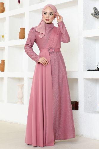 MRV A.S.M. - Belted Silvery Evening Dress ASM2538-M Rose Dried