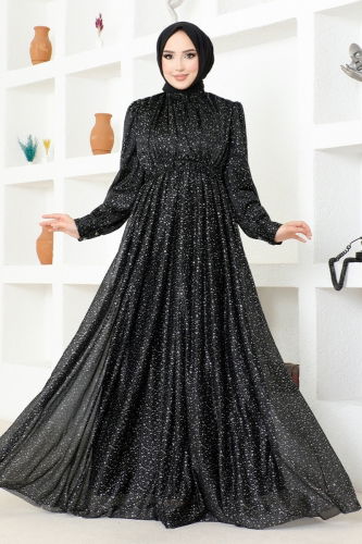 MRV A.S.M. - Belted Silvery Evening Dress ASM2689-M Black