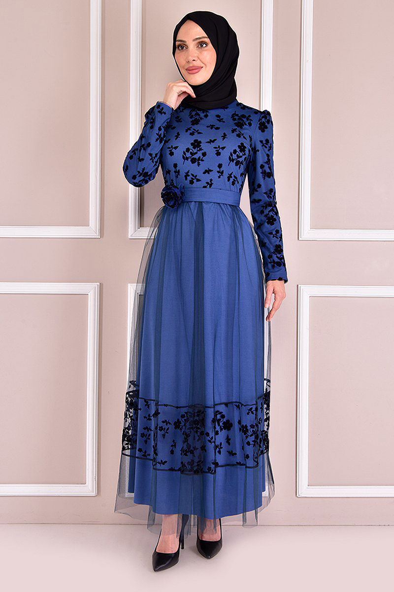 Belted Tulle Evening Dress ASM2501-M Petrol