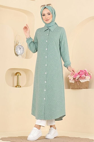 moda selvim Benek Desenli Uzun Tunik 194NZRK1200 Mint - Thumbnail