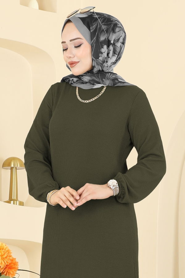 Modaselvim Kombin Bisiklet Yaka Burgu Takım 4136PM271 Haki