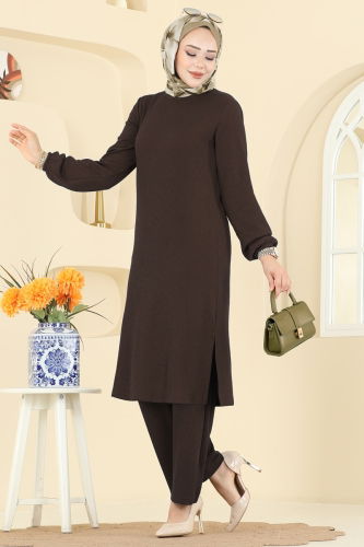 P.R.M. - Bisiklet Yaka Burgu Takım 4136PM271 Kahve