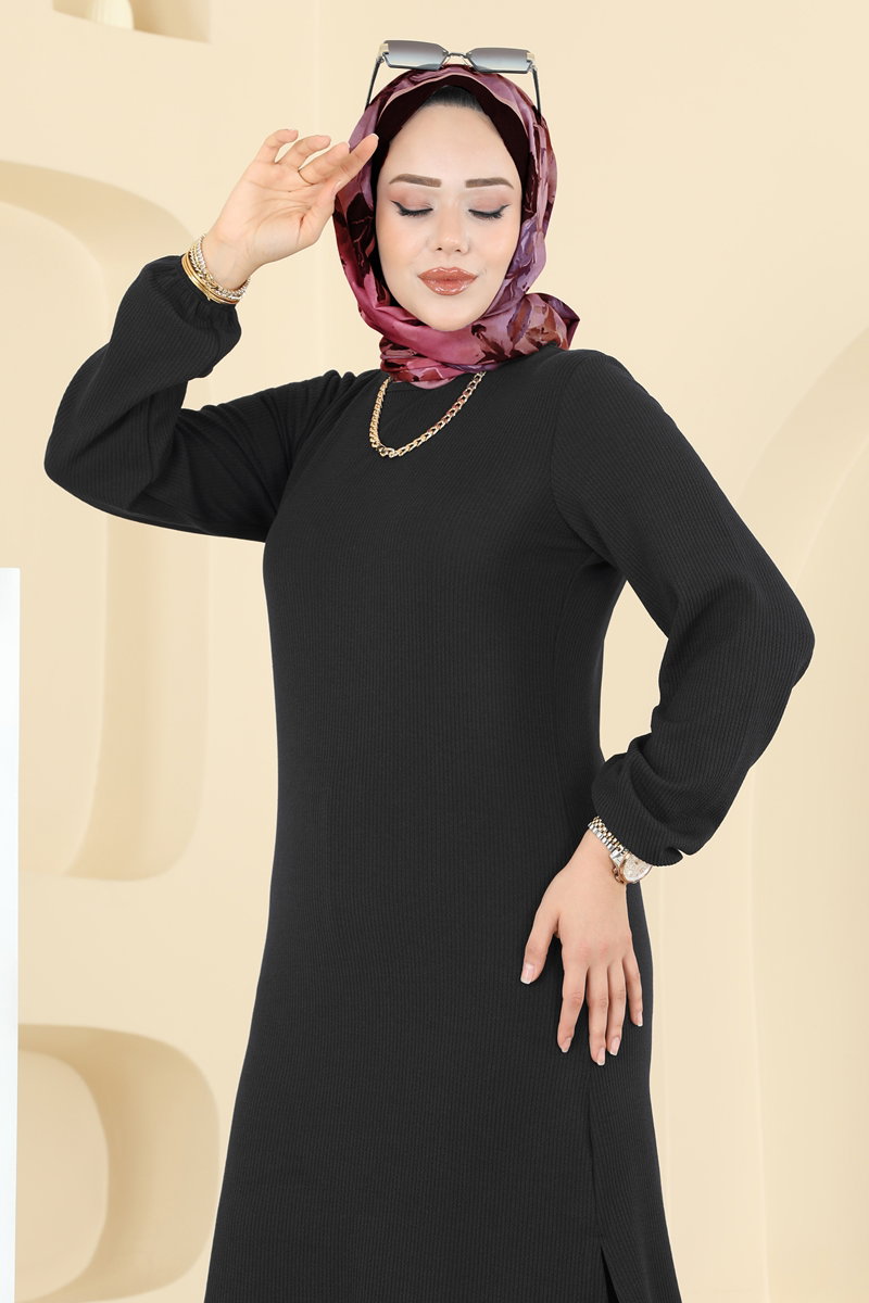 Bisiklet Yaka Burgu Takım 4136PM271 Siyah - Moda Selvim