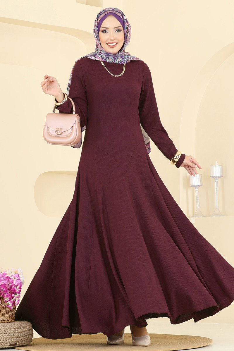 Bisiklet Yaka Bürümcük Elbise 7132ERK1158 Bordo