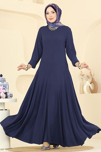 moda selvim Bisiklet Yaka Bürümcük Elbise 7132ERK1158 Laci - Thumbnail