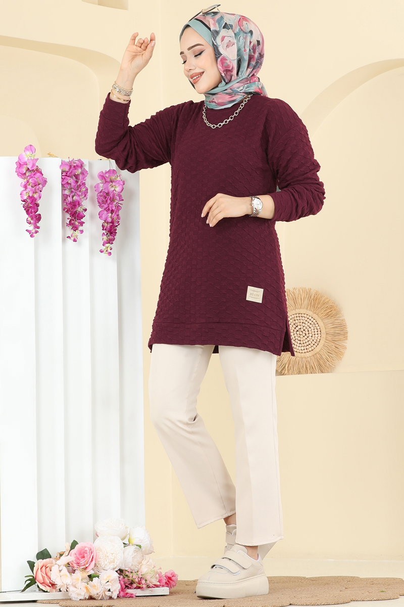 Bisiklet Yaka Bürümcük Tunik 185BO429 Bordo