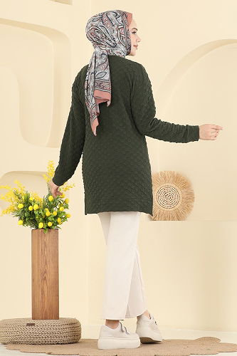 moda selvim Bisiklet Yaka Bürümcük Tunik 185BO429 Haki - Thumbnail