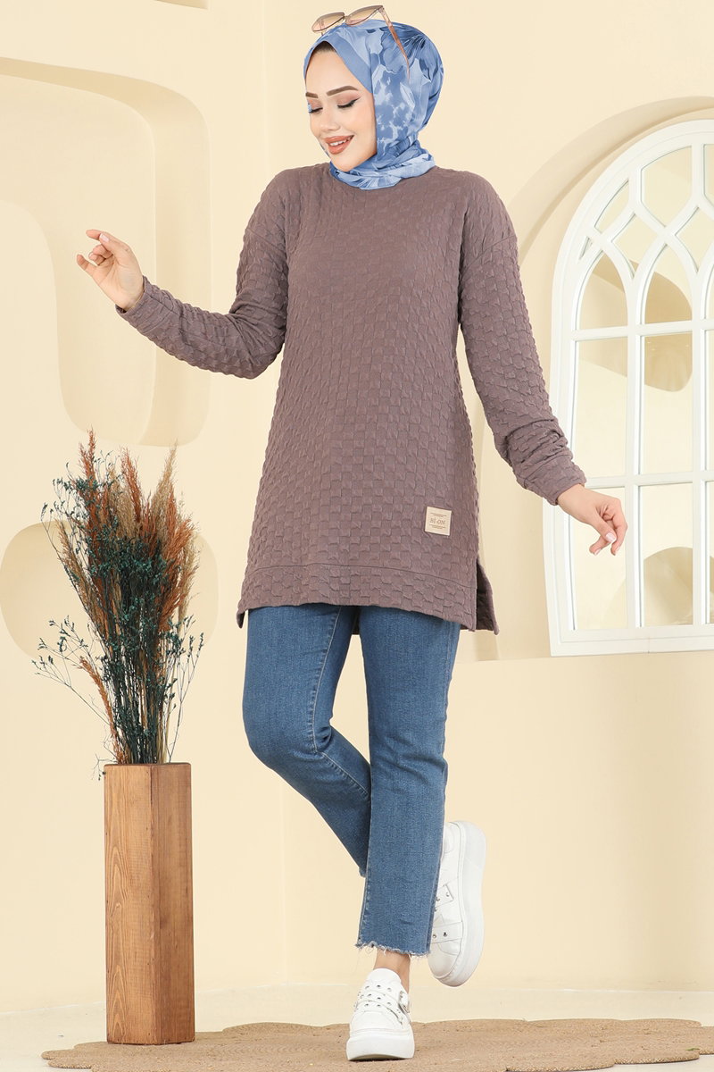 Bisiklet Yaka Bürümcük Tunik 185BO429 Pudra Vizyon