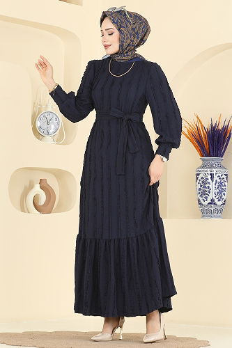 moda selvim Bisiklet Yaka Detaylı Elbise 7150BG354 Laci - Thumbnail