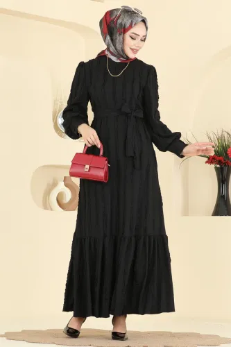 B.G.S. - Bisiklet Yaka Detaylı Elbise 7150BG354 Siyah