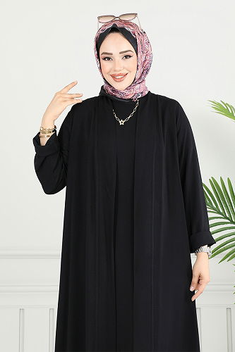 moda selvim Bisiklet Yaka Hırkalı Takım 0342BGS895-M Siyah - Thumbnail