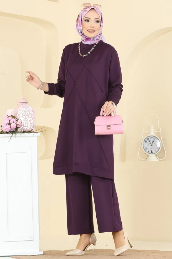 Modaselvim Kombin Bisiklet Yaka Kristal Takım 2762AYD574 Mor