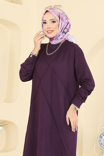 moda selvim Bisiklet Yaka Kristal Takım 2762AYD574 Mor - Thumbnail