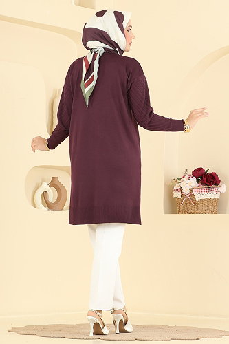 moda selvim Bisiklet Yaka Merserize Tunik 3192NVX1208 Mürdüm - Thumbnail