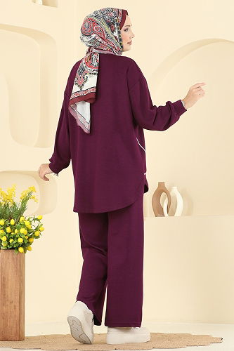 moda selvim Bisiklet Yaka Modal Takım 4527NFC1010 Bordo - Thumbnail