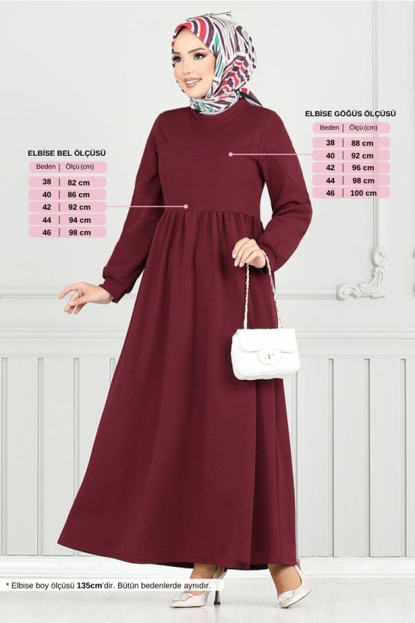 Modaselvim Elbise Bisiklet Yaka Tesettür Elbise 4331NFC915-M Bordo