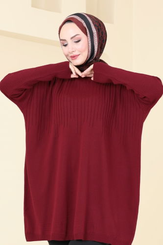 moda selvim Bisiklet Yaka Triko Tunik 2172UZ662 Bordo - Thumbnail