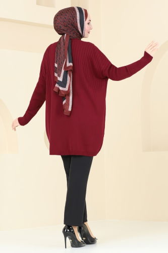 moda selvim Bisiklet Yaka Triko Tunik 2172UZ662 Bordo - Thumbnail