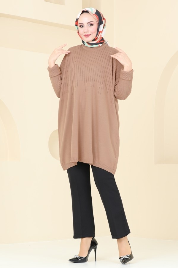 Bisiklet Yaka Triko Tunik 2172UZ662 Latte - 2