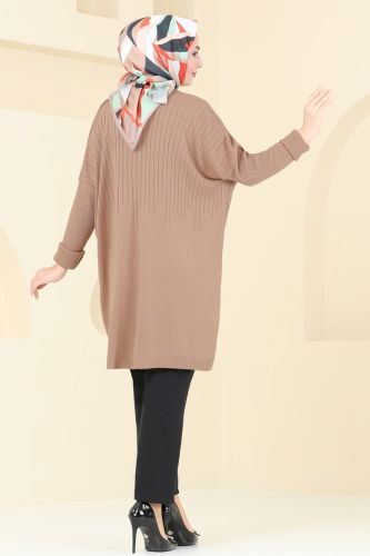 moda selvim Bisiklet Yaka Triko Tunik 2172UZ662 Latte - Thumbnail