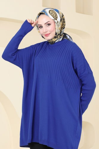 moda selvim Bisiklet Yaka Triko Tunik 2172UZ662 Saks - Thumbnail