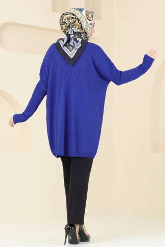 moda selvim Bisiklet Yaka Triko Tunik 2172UZ662 Saks - Thumbnail