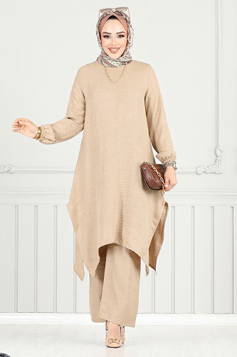 moda selvim Bisiklet Yakalı Tesettür Takım 386DVL897-M Koyu Vizyon - Thumbnail