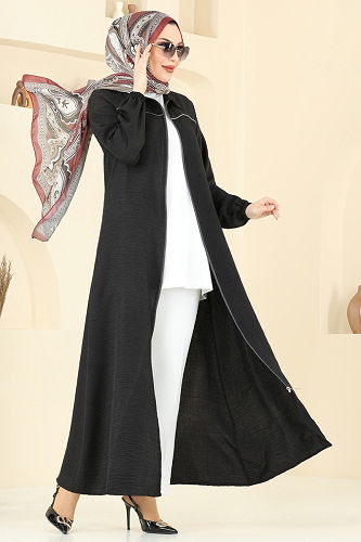 moda selvim Biye Detay Ferace 831OZN1046 Siyah - Thumbnail