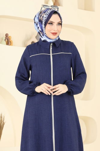 moda selvim Biye Detay Keten Ferace 831OZN1046 Laci - Thumbnail
