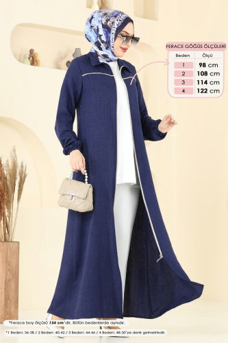 moda selvim Biye Detay Keten Ferace 831OZN1046 Laci - Thumbnail