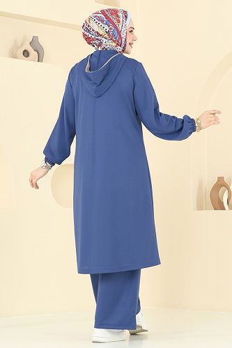 moda selvim Biye Detay Tesettür Takım 415DVL817 İndigo - Thumbnail