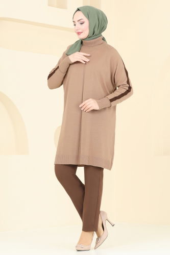 moda selvim Biye Detay Triko Tunik 890KLB1050 Latte - Thumbnail