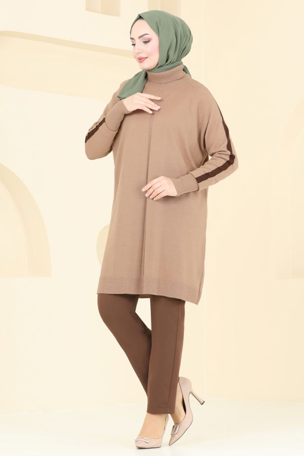 Modaselvim Tunik Biye Detay Triko Tunik 890KLB1050 Latte