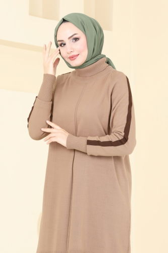 moda selvim Biye Detay Triko Tunik 890KLB1050 Latte - Thumbnail