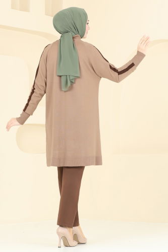 moda selvim Biye Detay Triko Tunik 890KLB1050 Latte - Thumbnail