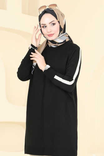 moda selvim Biye Detay Triko Tunik 890KLB1050 Siyah - Thumbnail