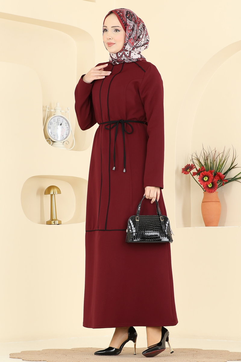Biye Detaylı Dabıl Elbise PL9219 Bordo