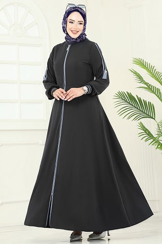 moda selvim Biye Detaylı Ferace 2793SL432 Antrasit - Thumbnail