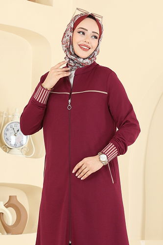 moda selvim Biye Detaylı İki İplik Takım PL9185 Bordo - Thumbnail