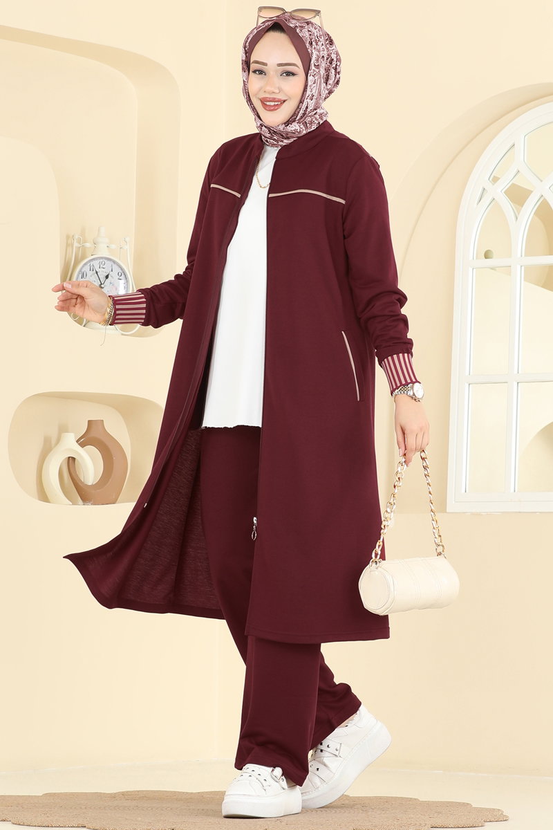 Biye Detaylı İki İplik Takım PL9185 Koyu Bordo