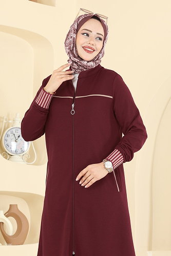 moda selvim Biye Detaylı İki İplik Takım PL9185 Koyu Bordo - Thumbnail