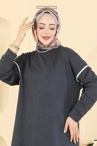 moda selvim Biye Detaylı Modal 2 li Takım 5672ZNNK1102 Antrasit - Thumbnail