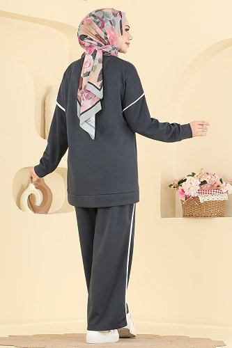 moda selvim Biye Detaylı Modal 2 li Takım 5672ZNNK1102 Antrasit - Thumbnail