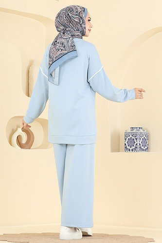 moda selvim Biye Detaylı Modal 2 li Takım 5672ZNNK1102 Bebe Mavisi - Thumbnail