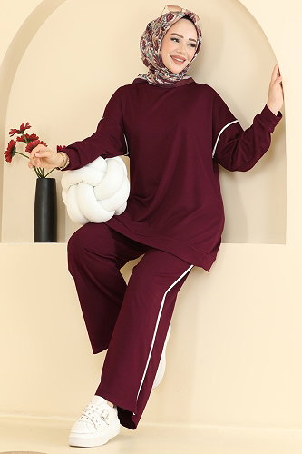 moda selvim Biye Detaylı Modal 2 li Takım 5672ZNNK1102 Bordo - Thumbnail