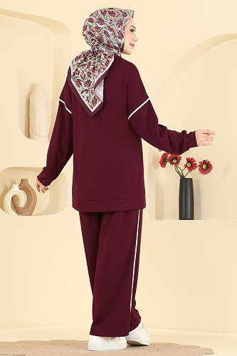 moda selvim Biye Detaylı Modal 2 li Takım 5672ZNNK1102 Bordo - Thumbnail
