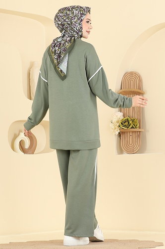moda selvim Biye Detaylı Modal 2 li Takım 5672ZNNK1102 Haki - Thumbnail
