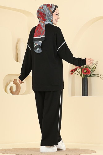 moda selvim Biye Detaylı Modal 2 li Takım 5672ZNNK1102 Siyah - Thumbnail