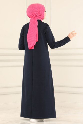 moda selvim Biye Detaylı Tesettür Elbise 7047NZR779 Laci - Thumbnail